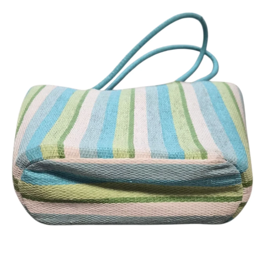 Striped Mini Tote Bag – Blue, Green, and White